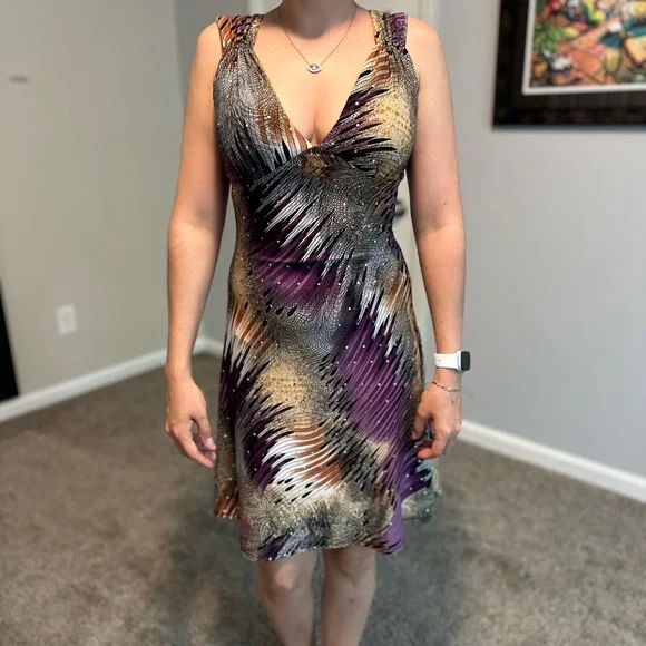 Purple and Yellow Fit and Flare Mini Dress | Color: Purple/Yellow | Size: S | Pm-65943692'S Closet